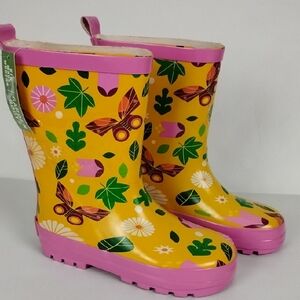 Girl's Rain Boots Butterflies Yellow Pink Size M 7/8 Kids Made Modern Flaw